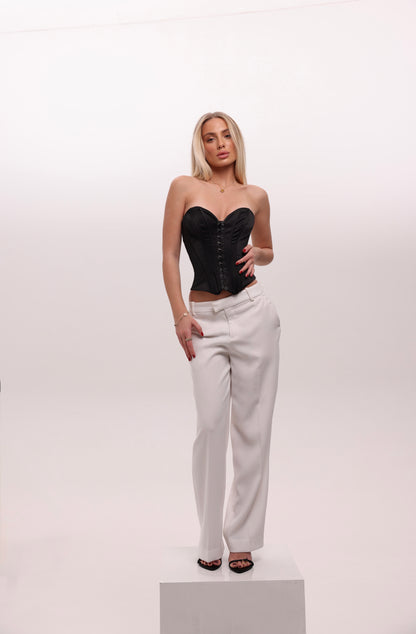 Satin corset with clasps