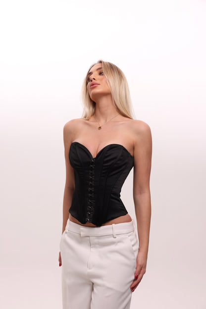 Satin corset with clasps